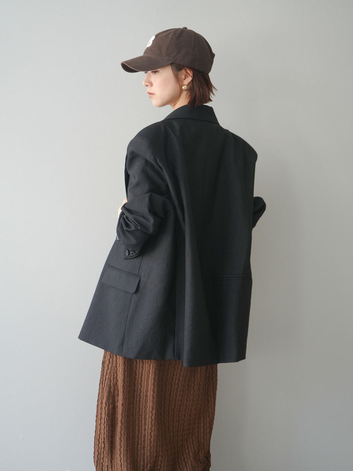 [SET]シャーリングジャガードノースリーブワンピース+エフォートレステイラードジャケット(2set)