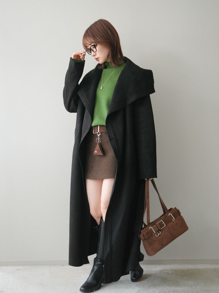 [SET]BIGカラームートンコート+ウールタッチベルト付ミニスカート(2set)