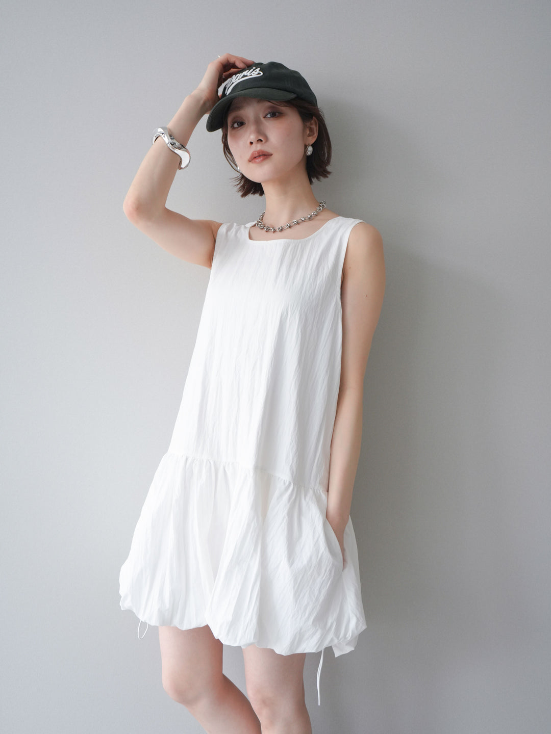 [予約]ドロストバルーンミニワンピース/white