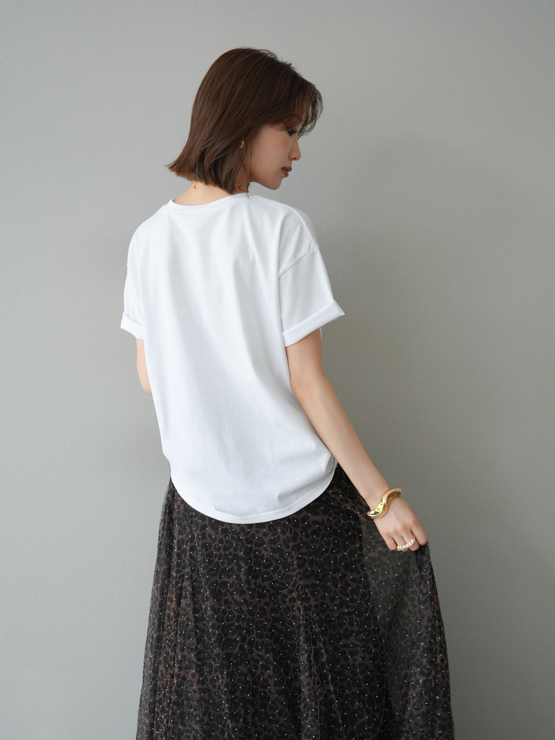 [予約]チュールレイヤードプリントTシャツ/オフ