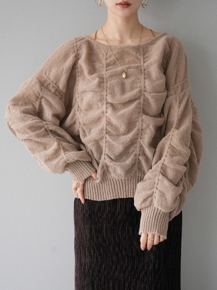 [予約]バックオープンシャーリングニットプルオーバー/グレージュ