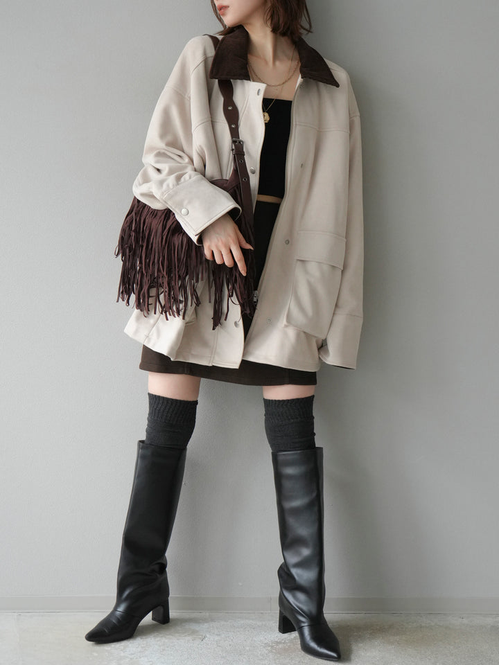 [予約]コーデュロイ襟スウェードミドルジャケット /エクリュ