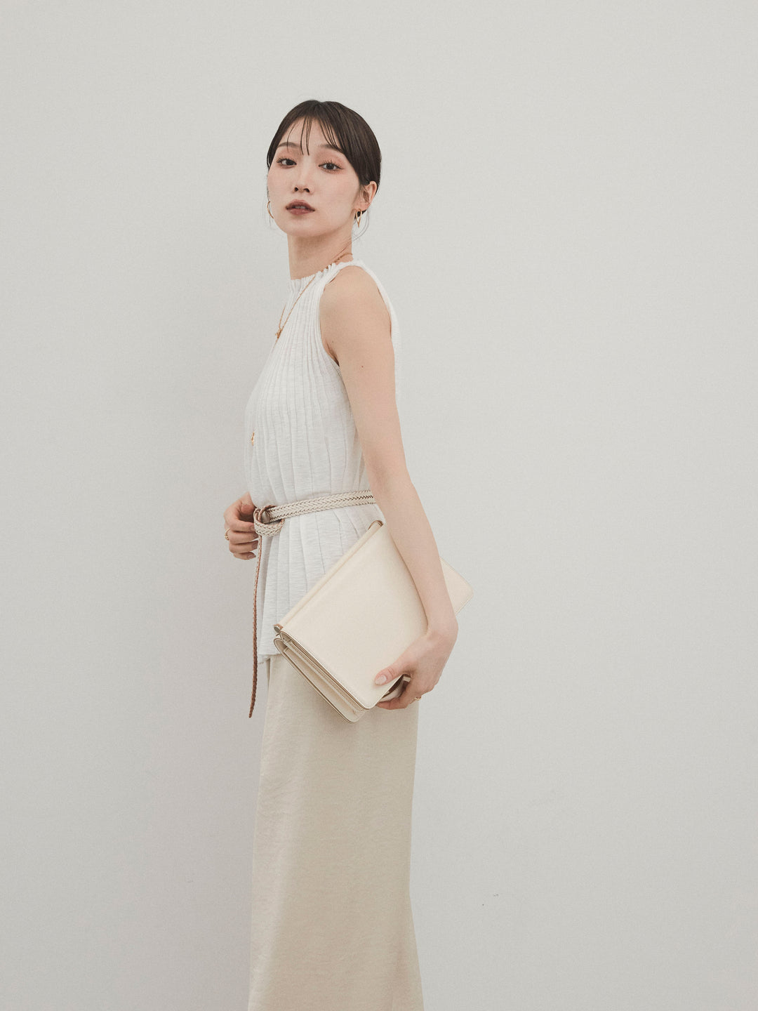 [SET]プリーツニットキャミソール+サテンイージーパンツ(2set)