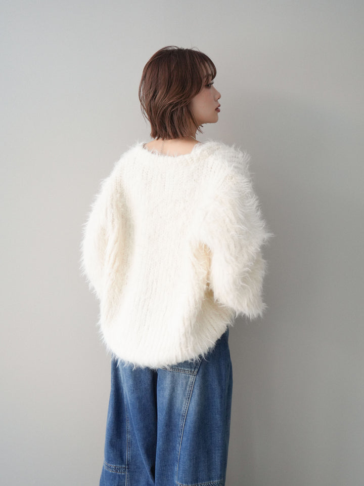 [SET]シャギーオーバーニットカーディガン+選べるアクセセット(2set)