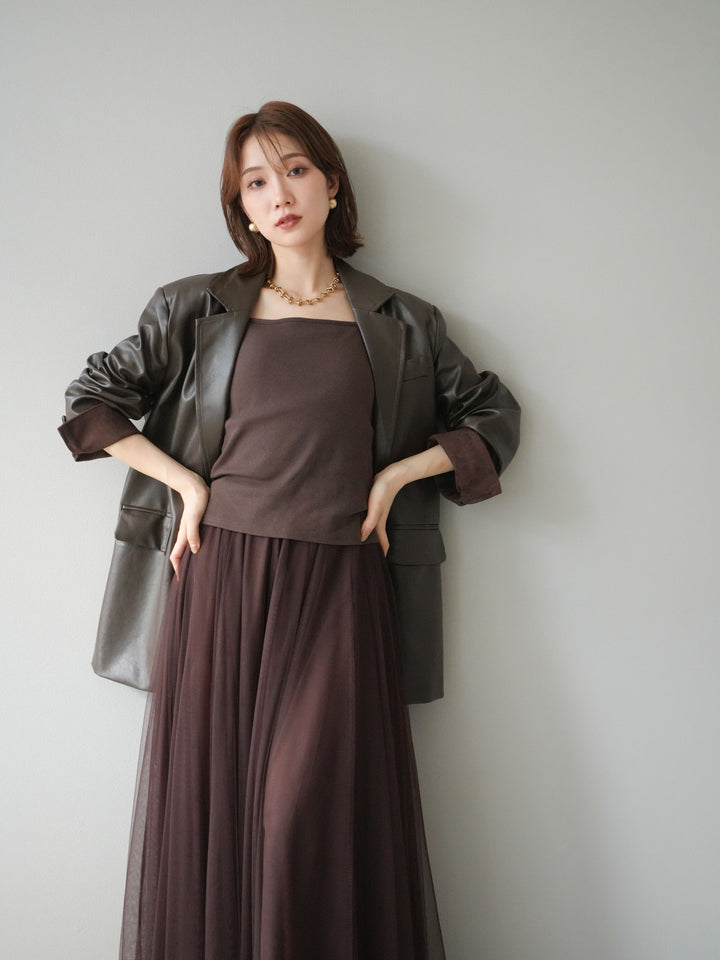 [予約]フェイクレザーテーラードジャケット/ブラウン