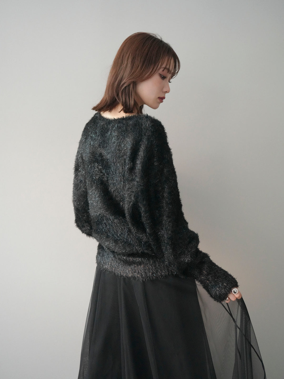 [予約]ラメシャギードルマンニットプルオーバー/black