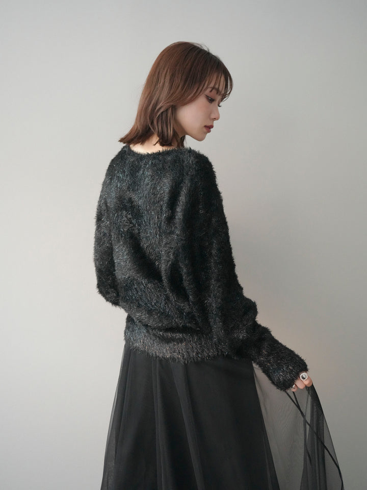 [予約]ラメシャギードルマンニットプルオーバー/black