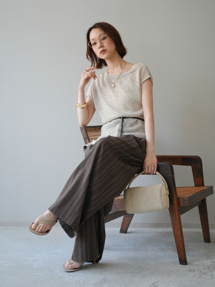 [予約]ベルト付アシメシアーニットトップス/beige