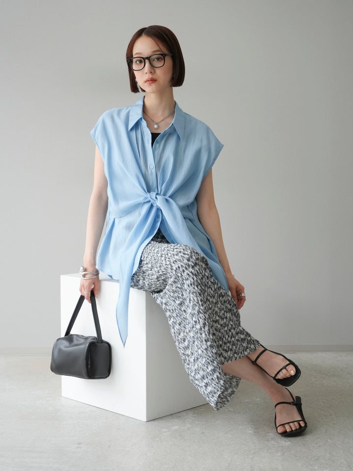 [SET]フロントタイシアーブラウス+マルチカラーランダムプリーツタイトスカート(2set)