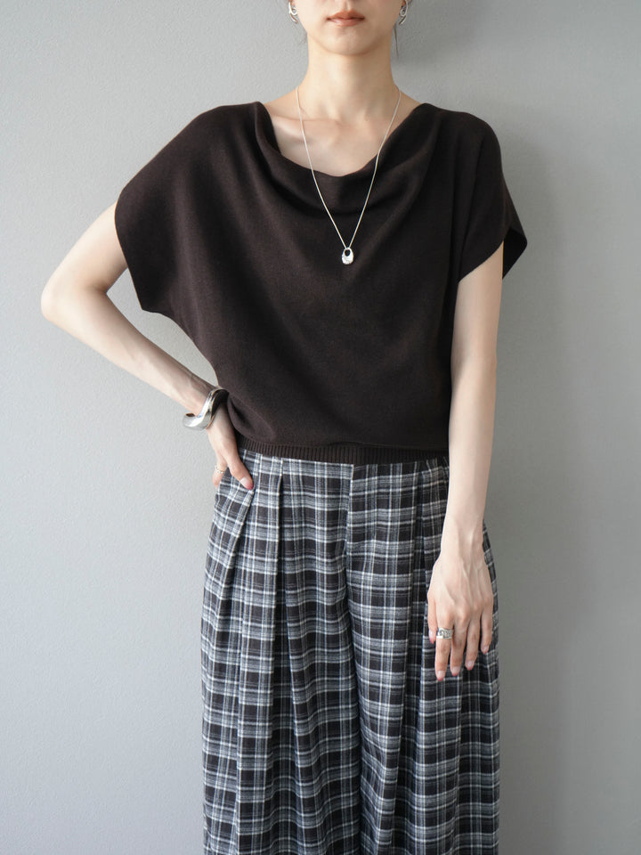 [予約]ドレープドルマンフレンチスリーブニットトップス/ブラウン