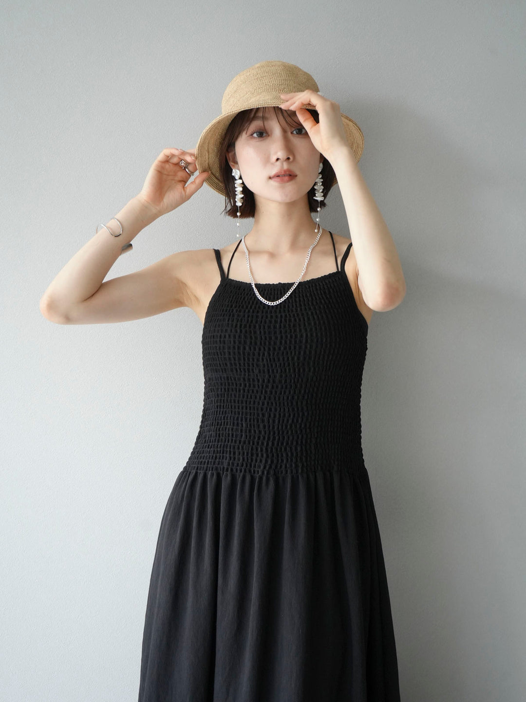 [Pre-order] Gathered Cami Dress/Black