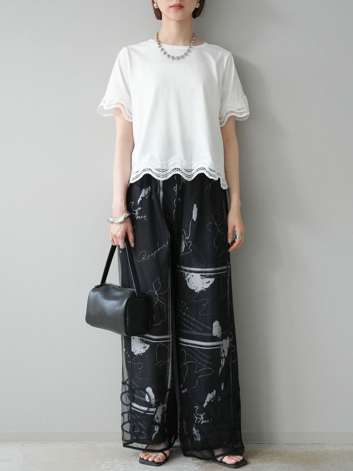 [予約]レース切替カットソー/オフ