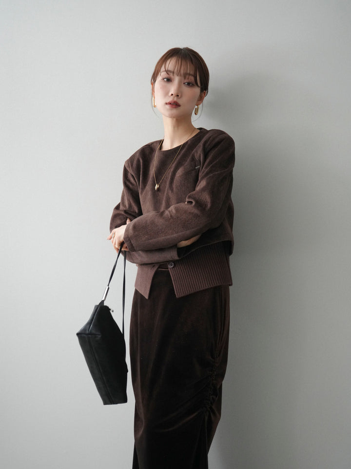 [予約]リブニットレイヤードスエードプルオーバー/brown