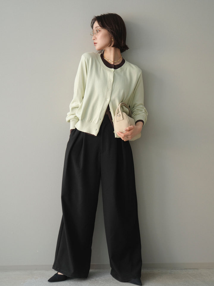 [予約]サテンベルトタックワイドパンツ/black