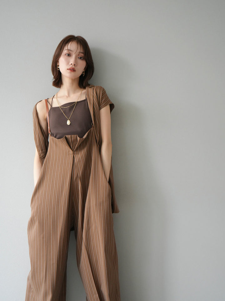 [SET]ヘリンボーンストライプジレ+ヘリンボーンストライプサロペット(2set)