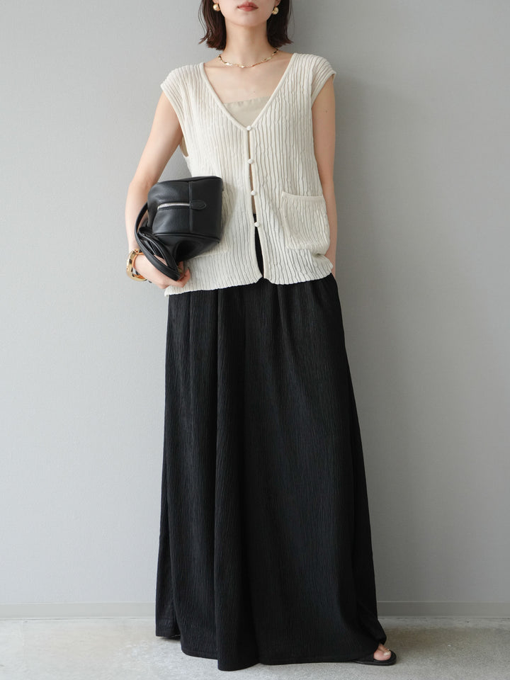 [SET] 波浪夏季針織背心+柳葉寬腿褲（2件套）