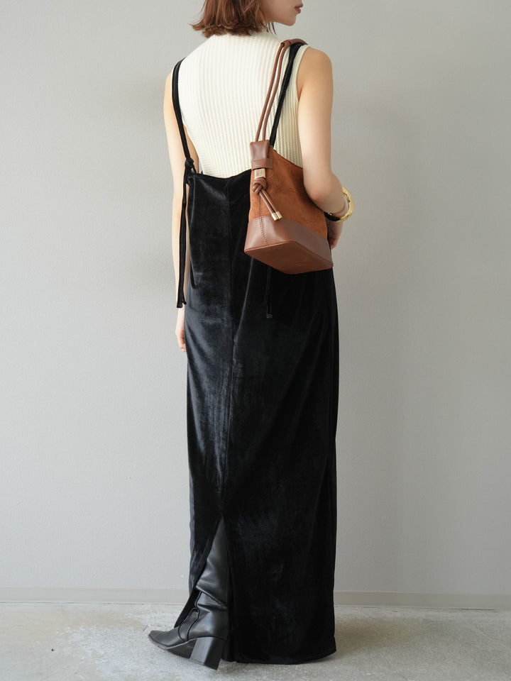 [予約]ベロアビスチェキャミワンピース/ブラック