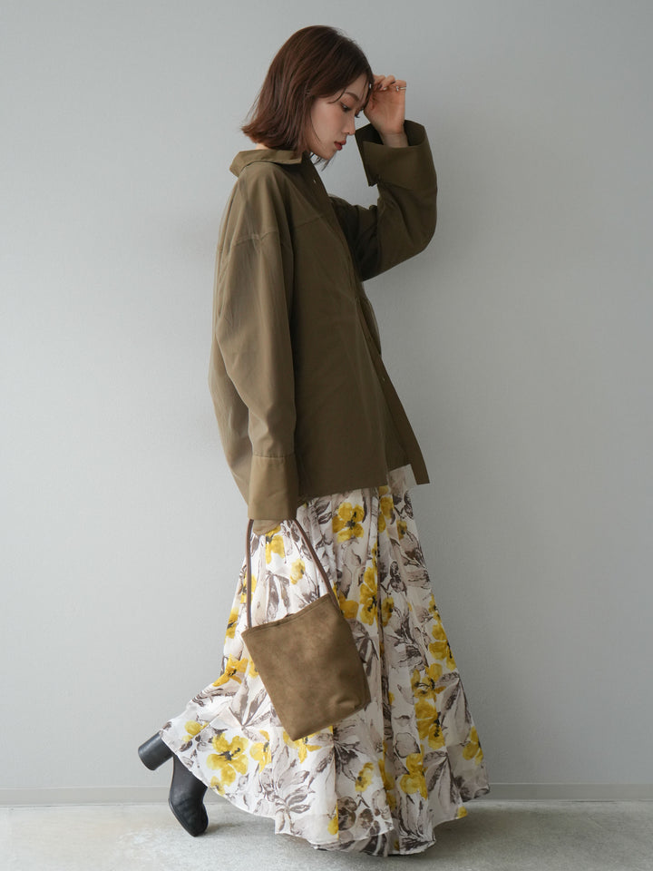 [予約]フラワープリントボリュームフレアスカート/イエロー