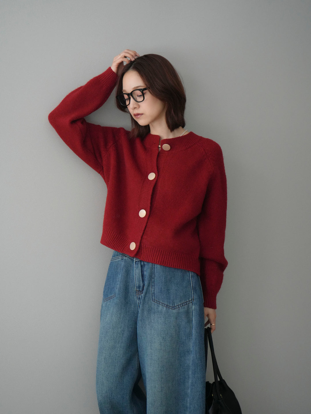 [予約]BIGボタンニットカーディガン/red