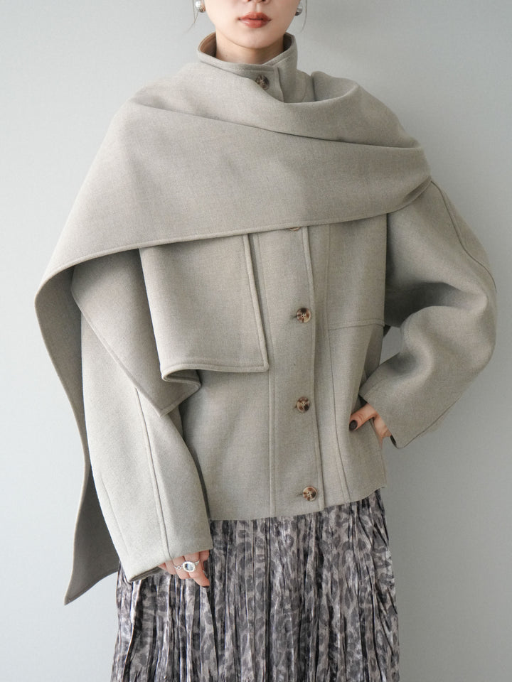 [予約]ストール付きミディアムコート/khaki