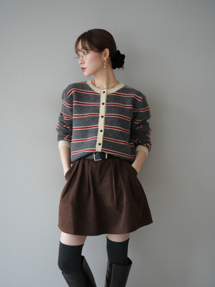 [予約]配色ボーダーニットカーディガン/gray