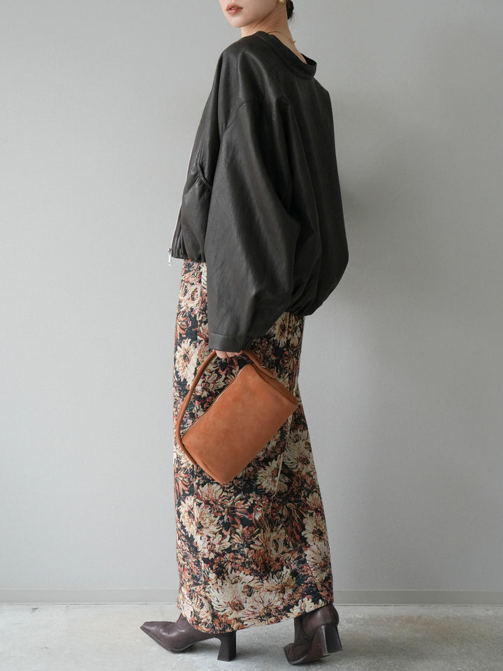 [予約]ゴブランフロントジップタイトスカート/ベージュ