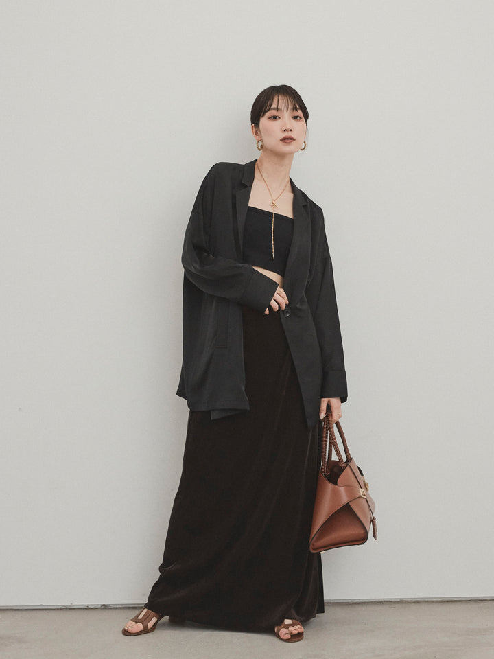 [SET] 霧面緞面外套 + 天鵝絨半身裙 (2set)