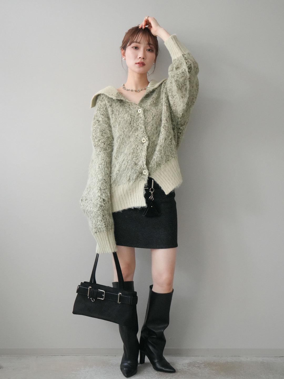 [予約]ウールタッチベルト付ミニスカート/black