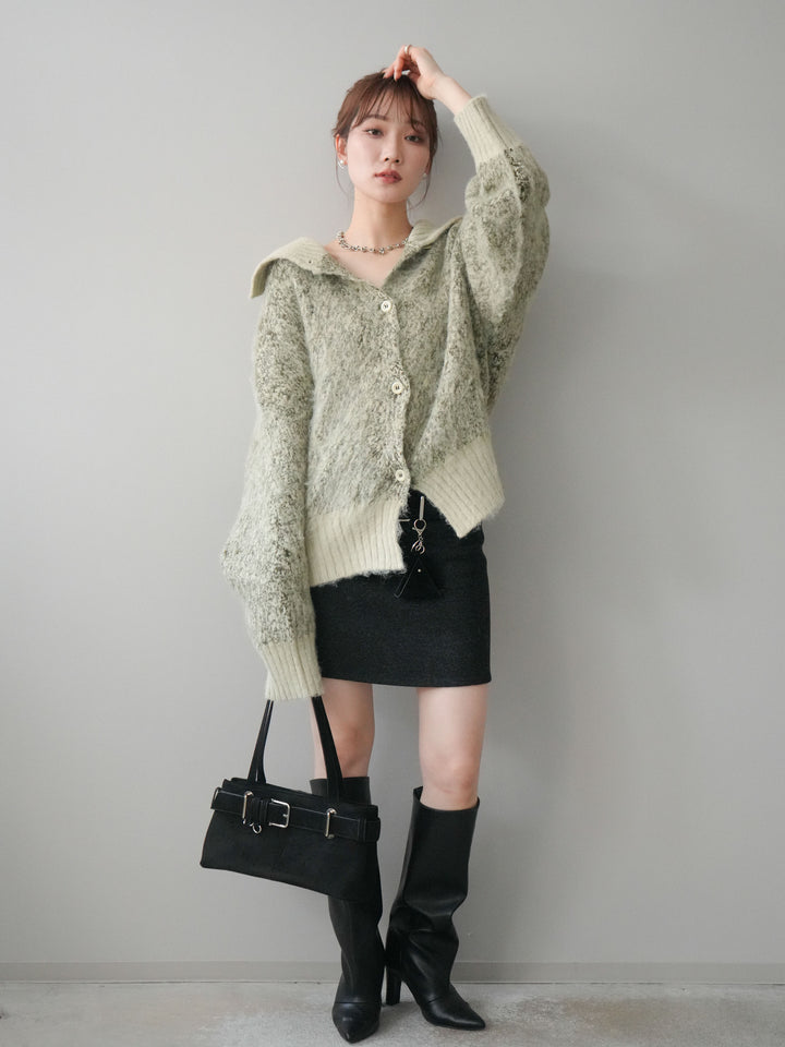 [予約]ウールタッチベルト付ミニスカート/black