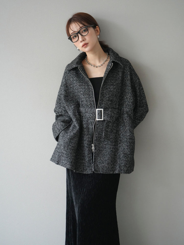 [予約]起毛ツイードベルトぺプラムジャケット/black
