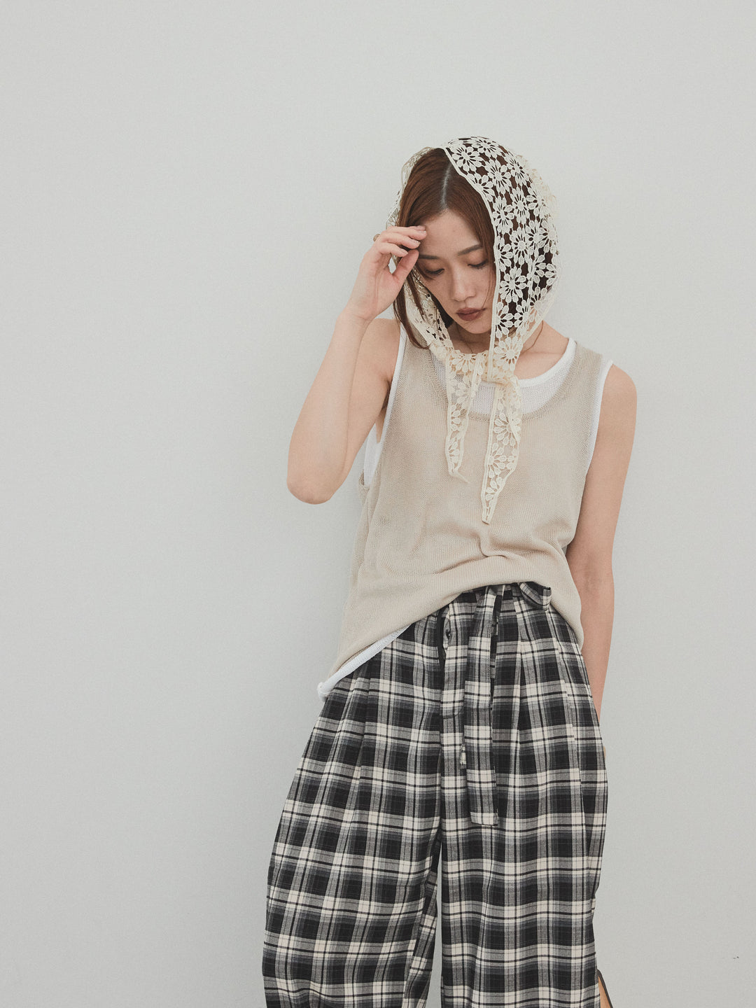 【預購】雙色疊層針織背心/米色