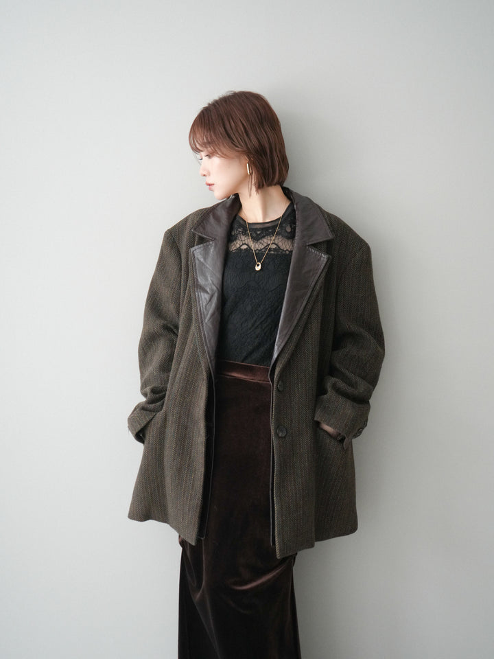 [20%オフ]レイヤードデザインツイードテーラードジャケット/brown