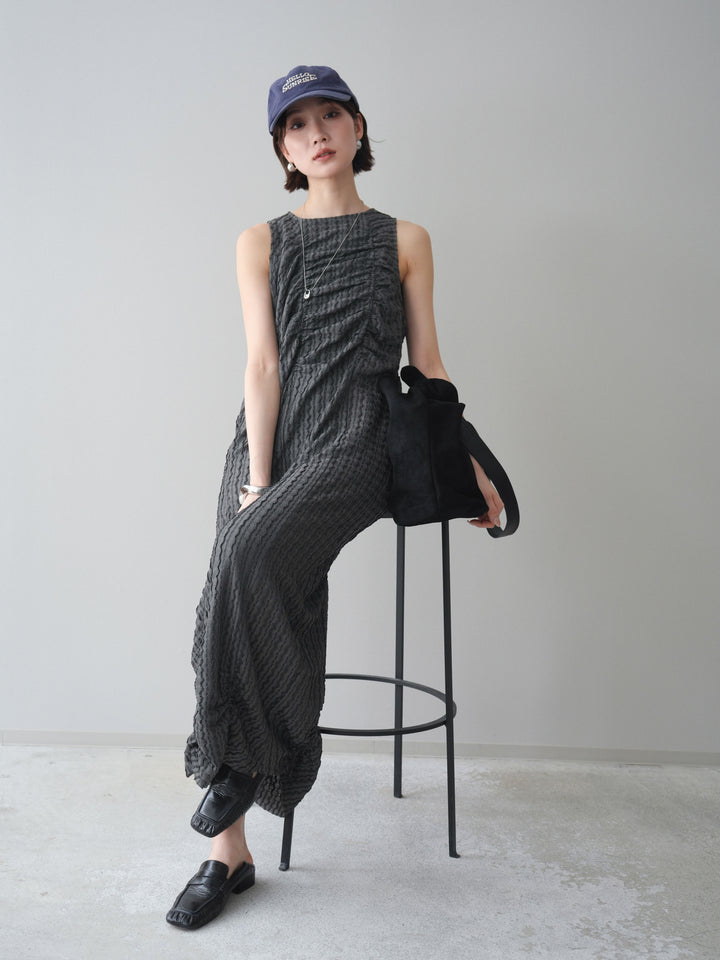 [予約]シャーリングジャガードノースリーブワンピース/gray