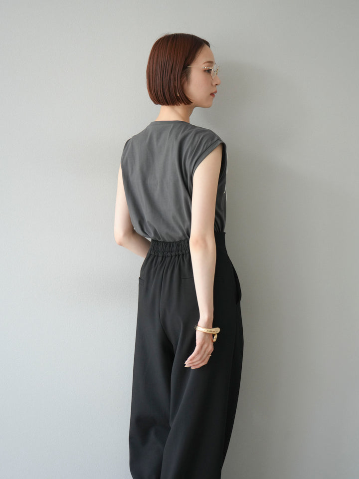 [SET]コード刺繍フレンチスリーブTシャツ+ジップタックワイドパンツ(2set)