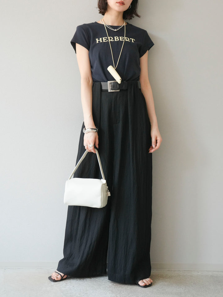 [予約]刺繍ロゴTシャツ＆レザーポーチネックレスSET /ネイビー