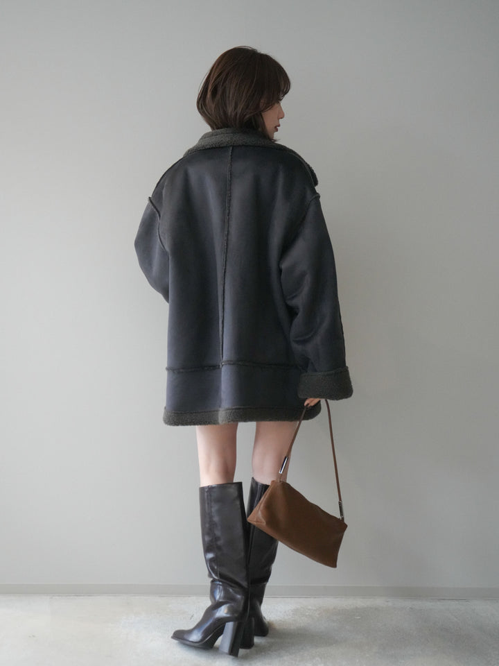 [SET]ポロニットプルオーバー＆ショートパンツSET UP+スタンドネックフェイクムートンミディアムコート(2set)