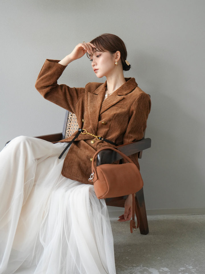 [予約]ベロアダブルジャケット/キャメル