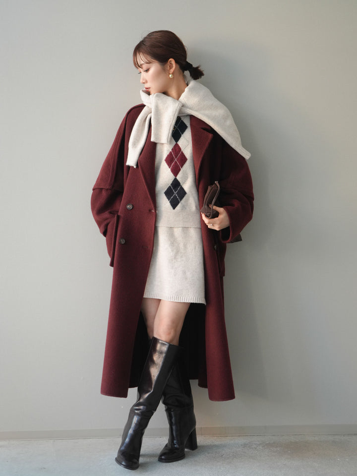 [20%オフ]カシミヤ100%ダブルブレストロングコート/red