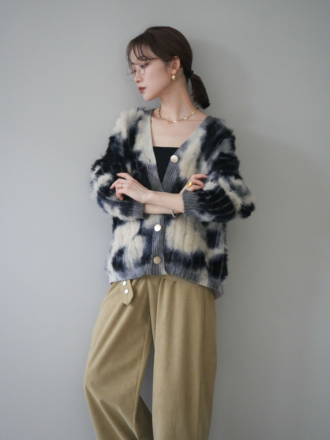 [SET]ニュアンス柄シャギーニットカーディガン+選べるアクセセット(2set)