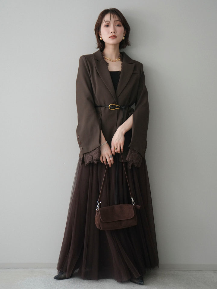 [SET]レースレイヤードスリットジャケット+チュールボリュームスカート(2set)