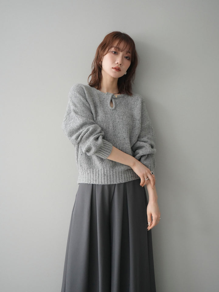 [予約]ツイストネックラメネップヤーンニットプルオーバー/gray