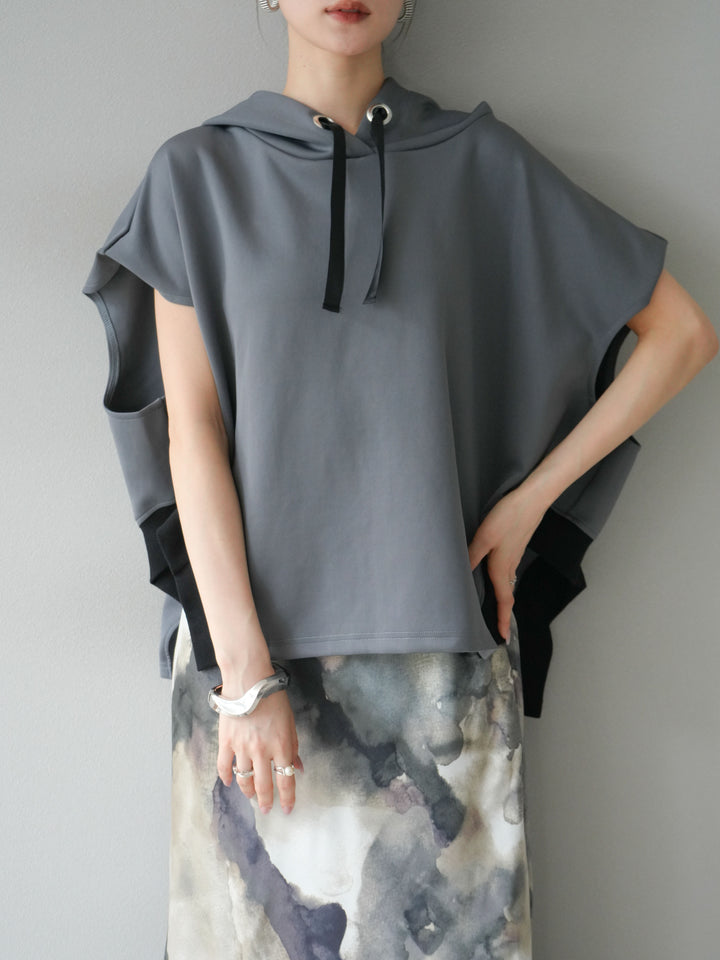 [予約]アシンメトリードルマンバックZIPフーディー/チャコール