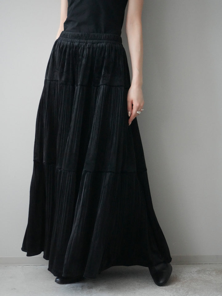 [予約]ベロアティアードワッシャースカート/black