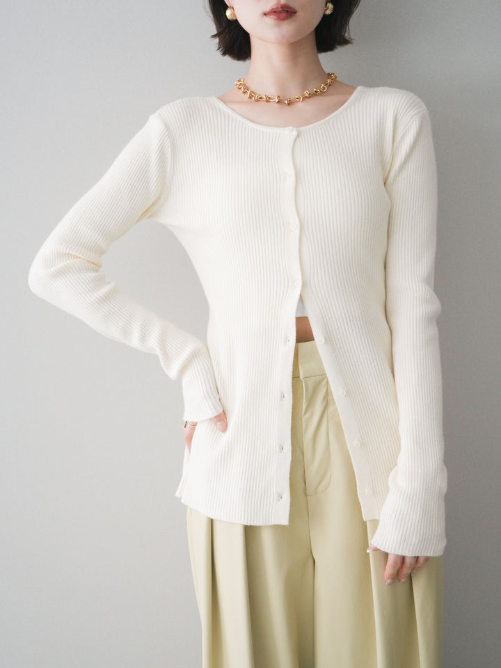 [予約]前後2WAYリブ編みクルーネックカーディガン/ivory