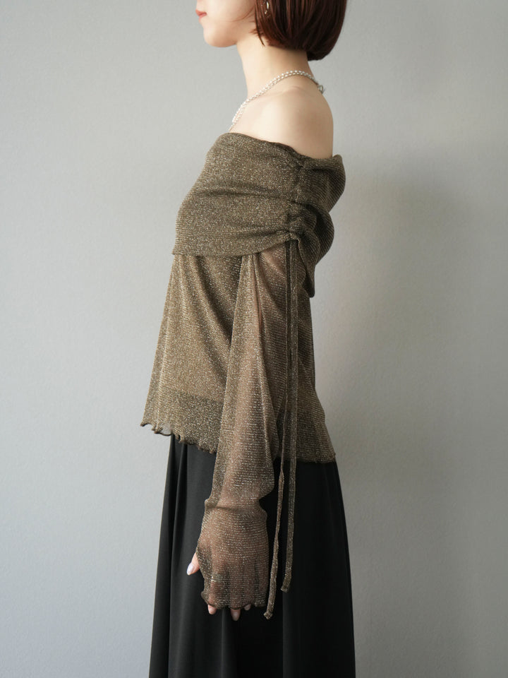 [予約]ラメシアーウィンガーホールオフショルトップス/ブラウン