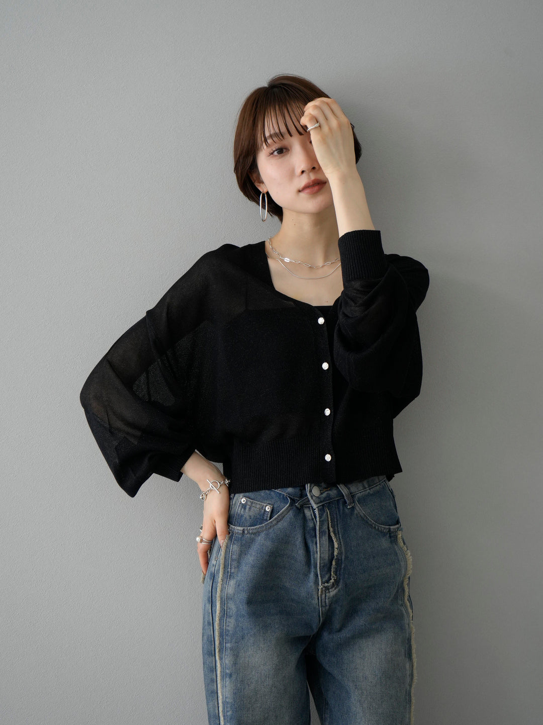 [SET] Lame sheer knit cardigan + lame sheer knit cardigan (2set)