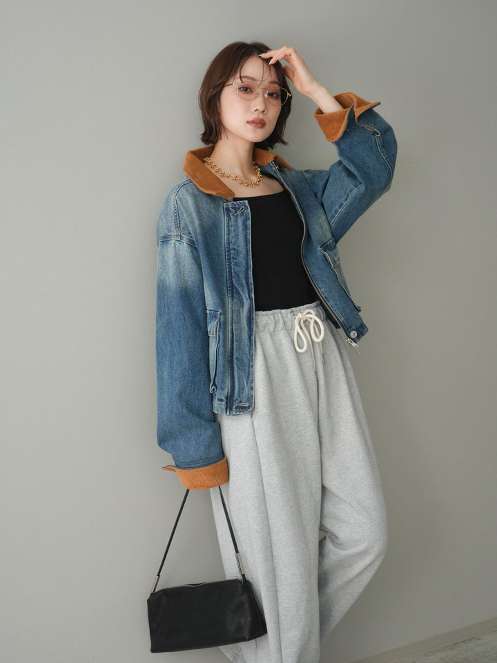 [予約]コーデュロイ×デニムショートカバーオール/blue