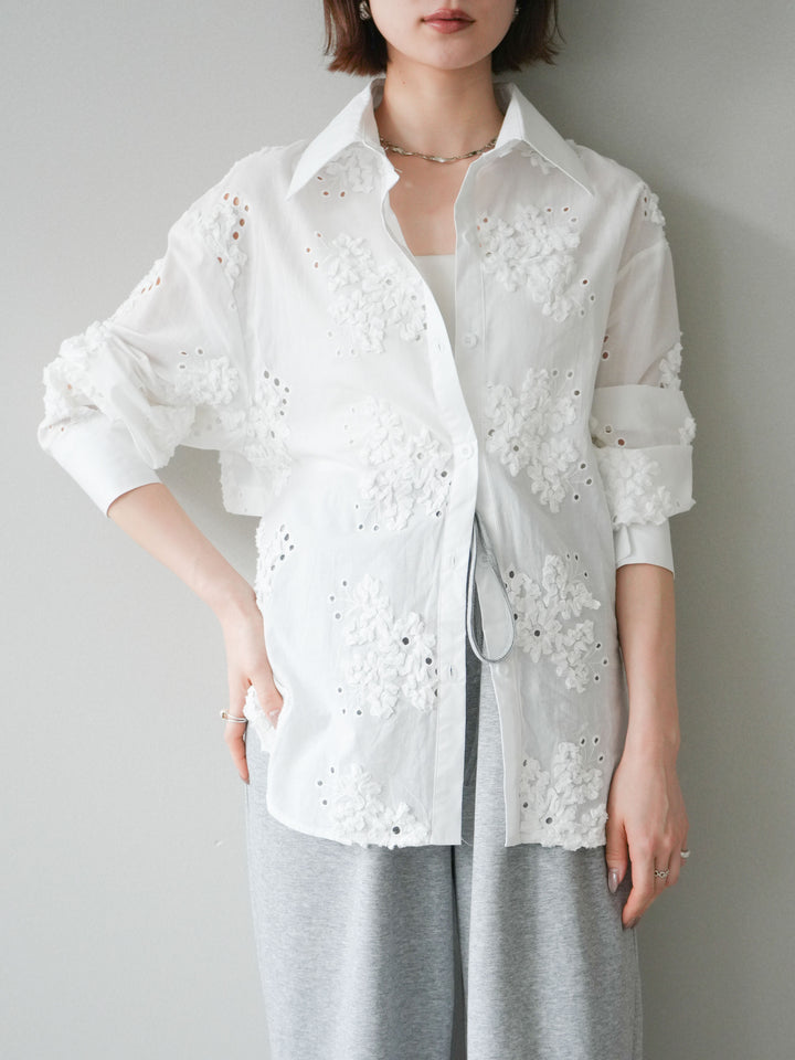 [SET]バックリボンフラワーエンブロイダリーシャツ+選べるアクセセット(2set)