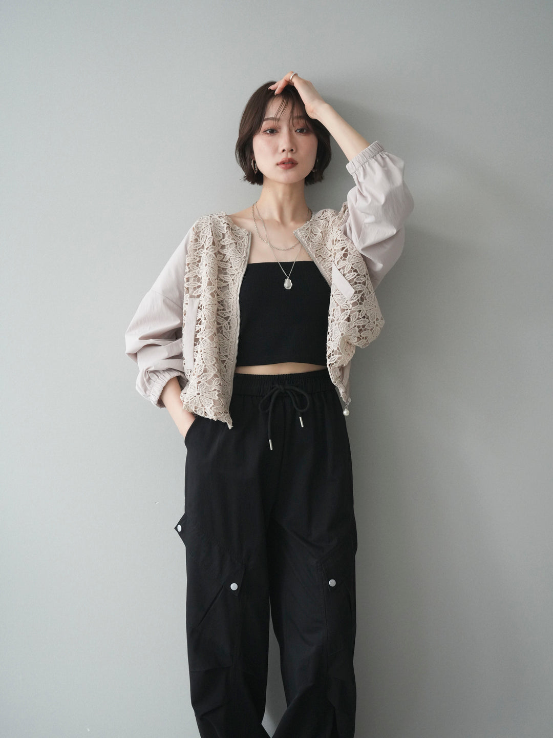 [SET]レースドッキングブルゾン+選べるアクセセット(2set)