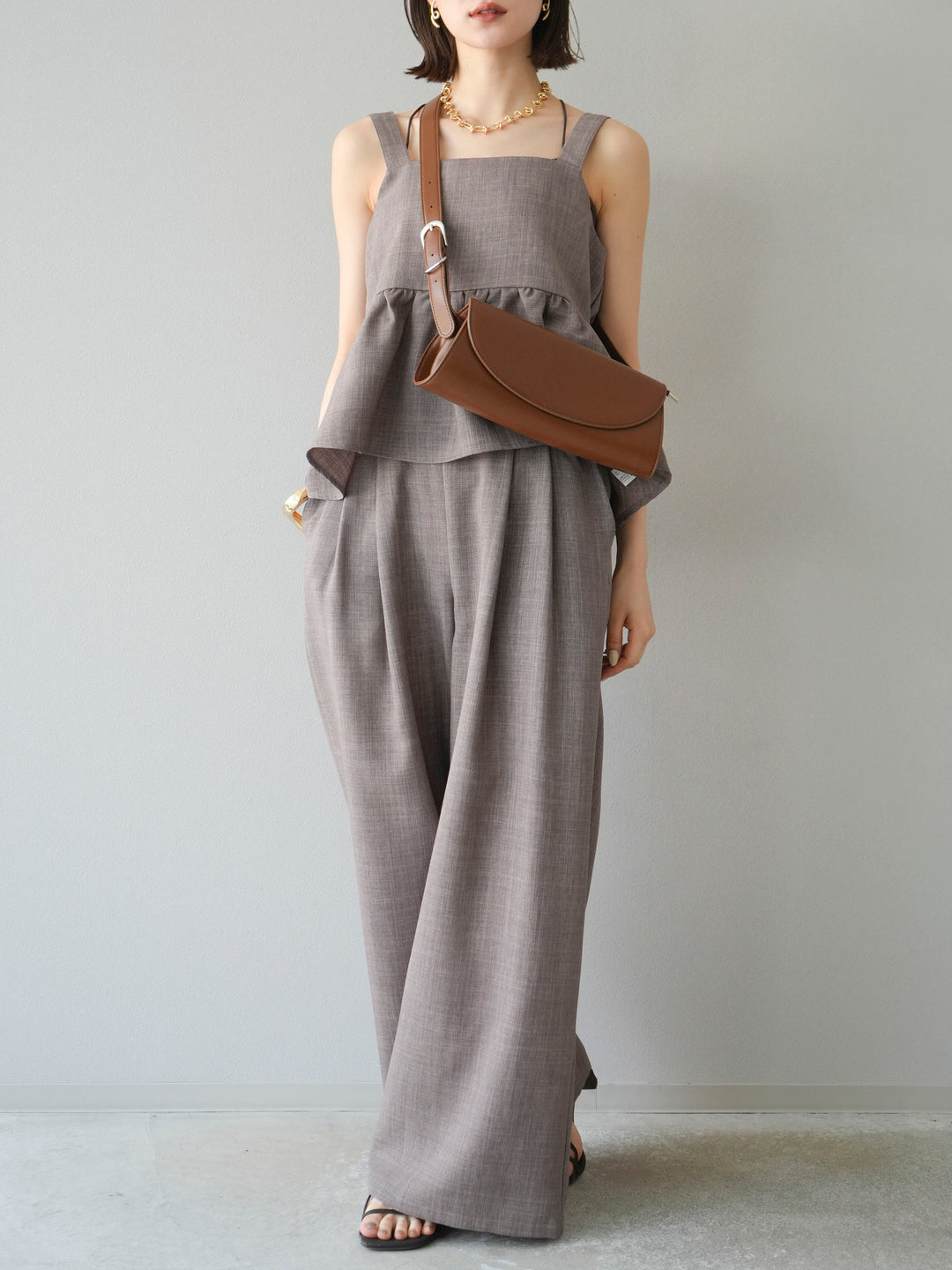 [SET]リネンライクビスチェ+リネンライクイージーワイドパンツ(2set)